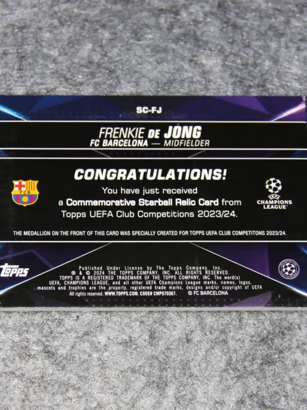 2023-24 Frenkie de Jong #SC-FJ Topps UEFA Club Competitions Starball Commemorative Relic