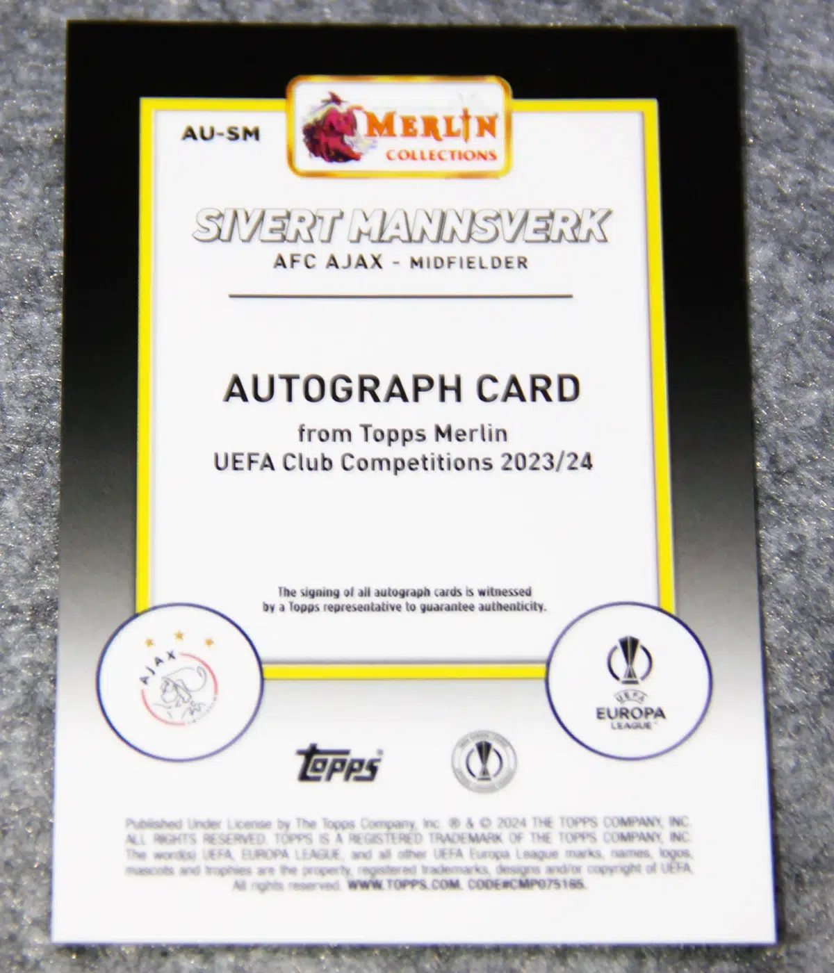 2023-24 Sivert Mannsverk #AU-SM Topps Merlin UEFA Club Competitions Autograph RC