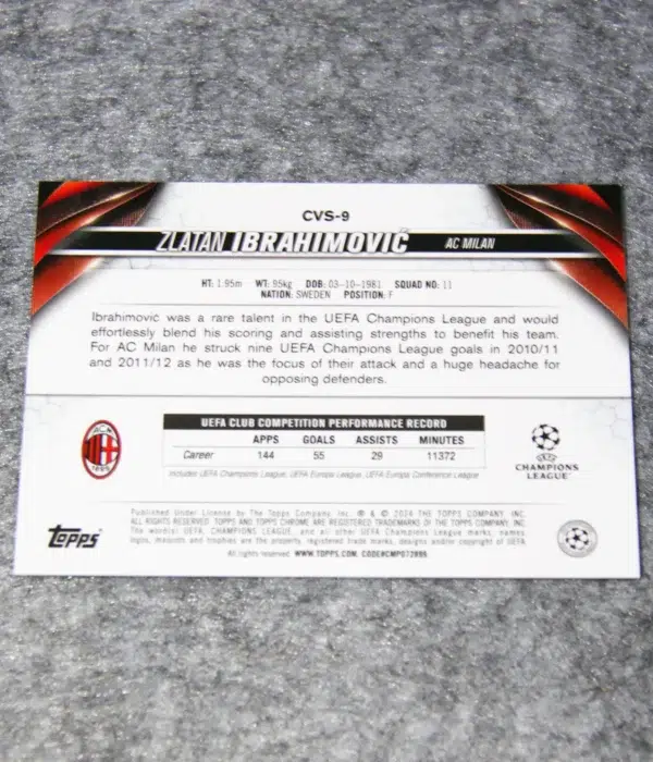 2023-24 Zlatan Ibrahimovic #CVS-9 Topps Chrome UEFA Champions League Sapphire Refractor