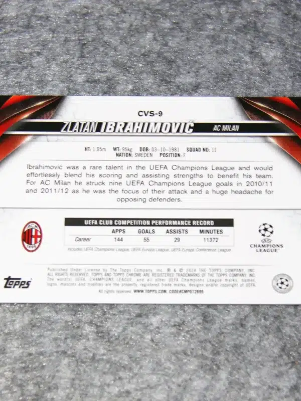 2023-24 Zlatan Ibrahimovic #CVS-9 Topps Chrome UEFA Champions League Sapphire Refractor