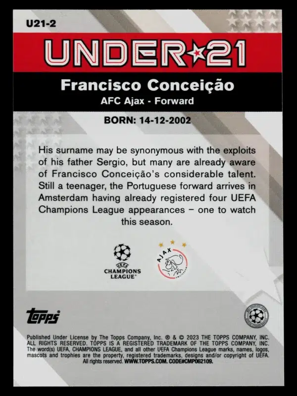 2023 Francisco Conceicao #U21-2 Topps Merlin UEFA Champions League Under 21