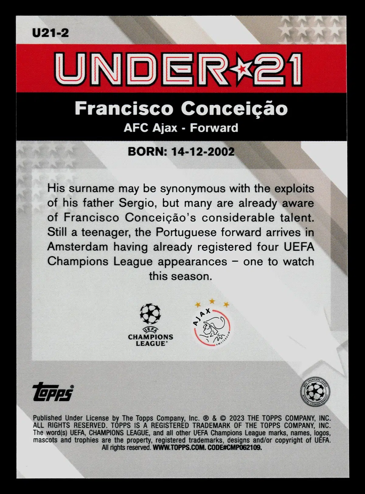 2023 Francisco Conceicao #U21-2 Topps Merlin UEFA Champions League Under 21