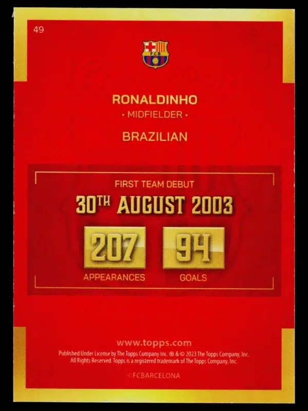 2023 Ronaldinho #49 Topps Gold Drip FC Barcelona