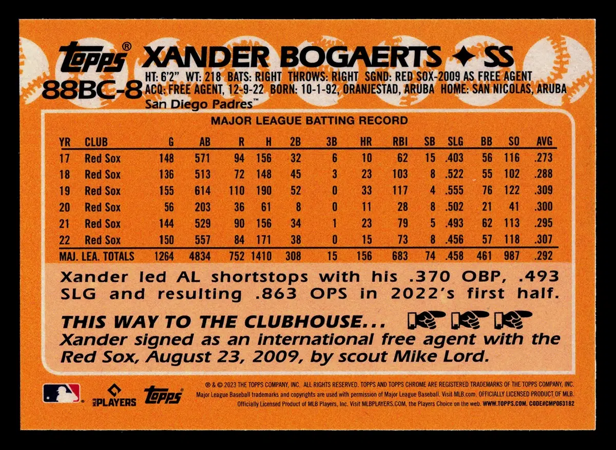 2023 Xander Bogaerts #88BC-8 Topps Chrome 1988 Baseball