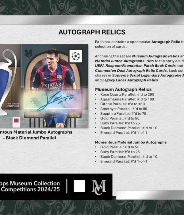 2024-25 Topps Museum Collection UEFA Club Competitions Soccer Hobby Box - Verzegeld