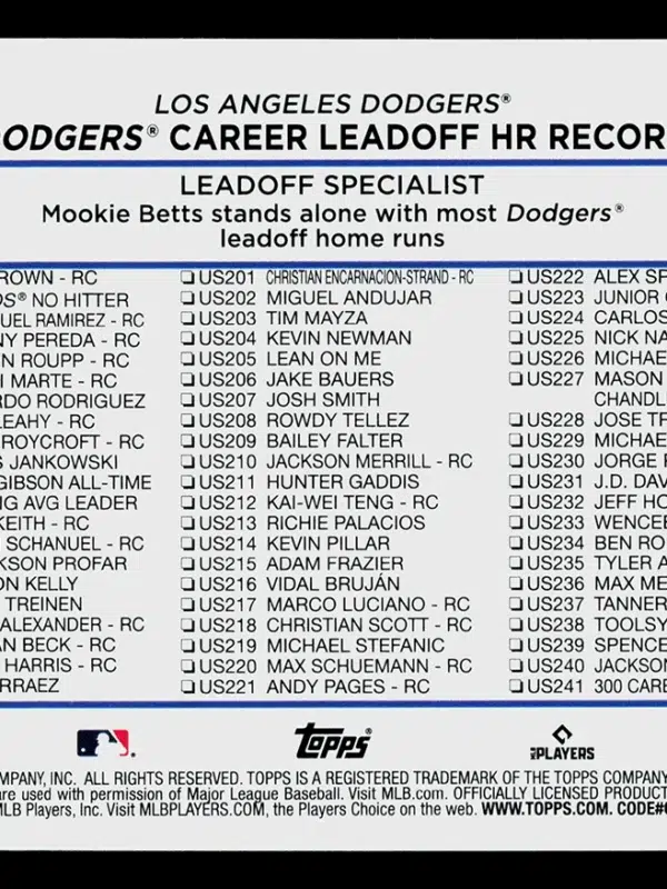 2024 Mookie Betts #US334 Topps Update Series Leadoff Specialist Purple Holofoil /799
