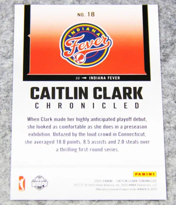 2025 Caitlin Clark #18 Panini WNBA Chronicled AotY 2024 Holo Foil