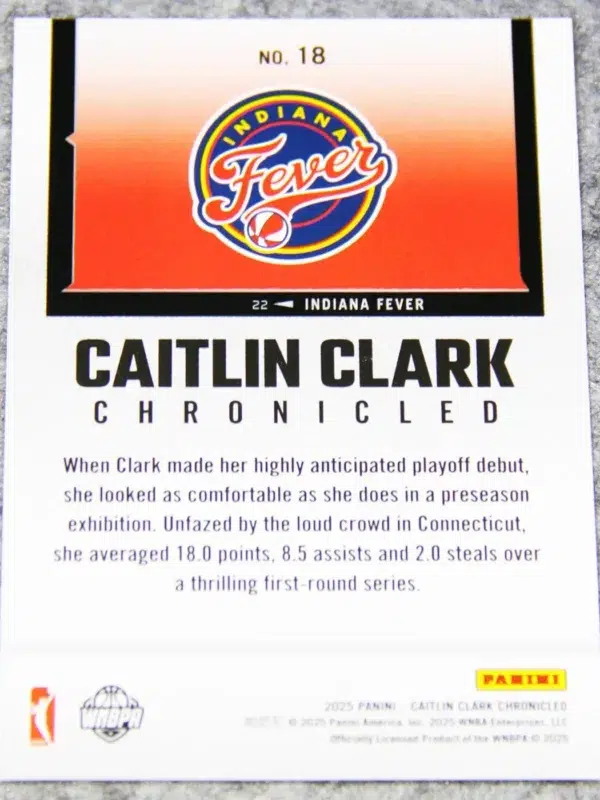 2025 Caitlin Clark #18 Panini WNBA Chronicled AotY 2024 Holo Foil