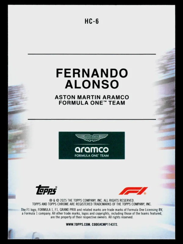 2025 Fernando Alonso #HC-6 Topps Chrome F1 75 Helmet Collection