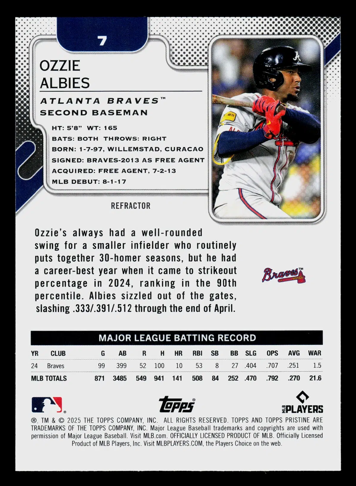 2025 Ozzie Albies #7 Topps Pristine Refractor