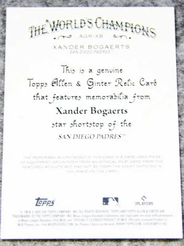 2025 Xander Bogaerts #AGR-XB Topps Allen & Ginter Relic