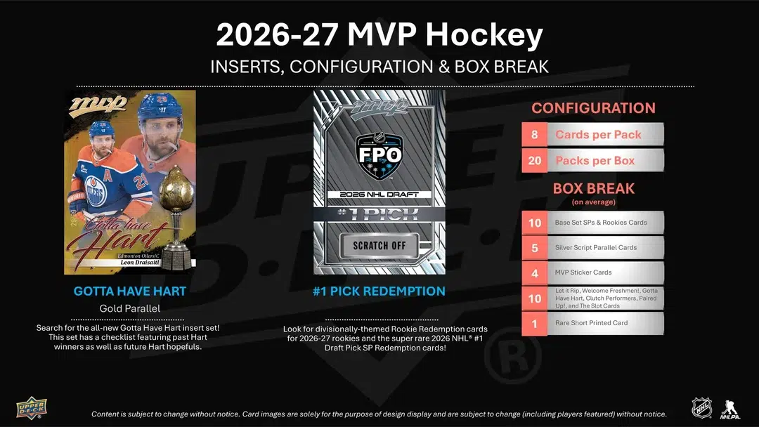 2026-27 Upper Deck MVP Hockey NHL Hobby Box - Sealed
