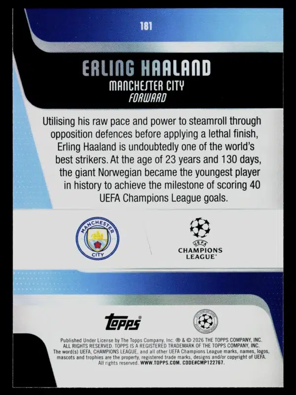 2026 Erling Haaland #181 Topps UEFA Champions League Rain Drop