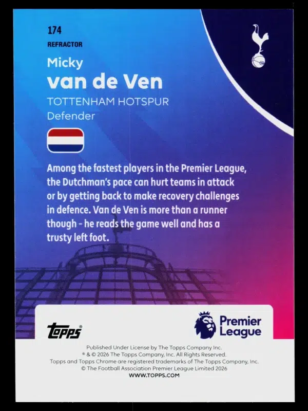 2026 Micky van de Ven #174 Topps Chrome Premier League Refractor