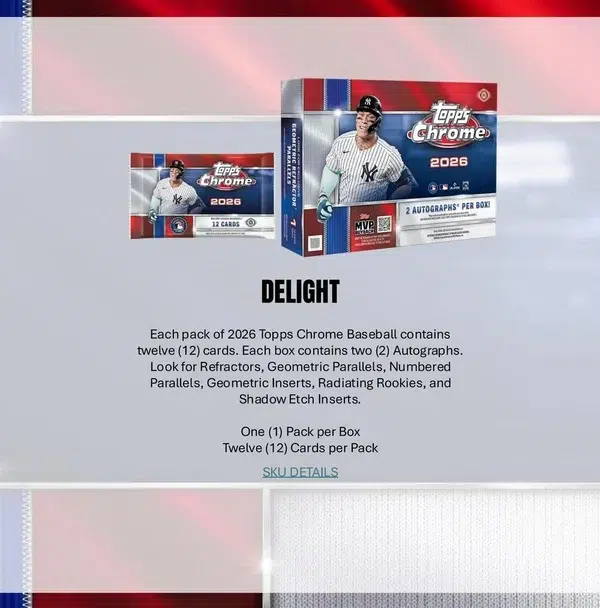 2026 Topps Chrome Baseball MLB Hobby Box - Sealed