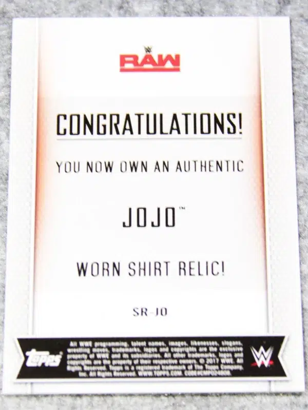 2017 JoJo #SR JO Topps WWE Then Now Forever Shirt Relic 199 - back