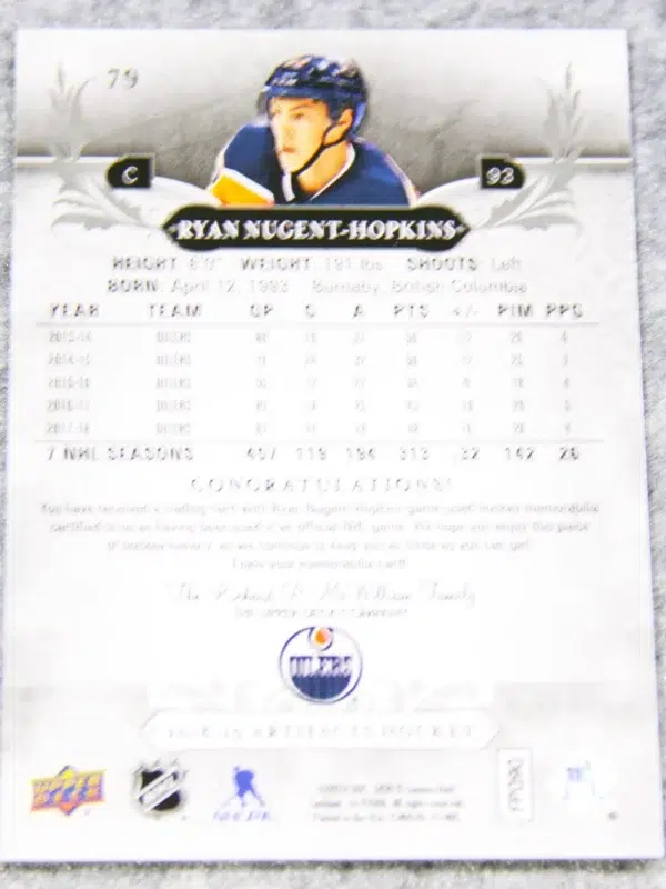 2018 19 Ryan Nugent Hopkins #79 Upper Deck Artifacts of 165 - back