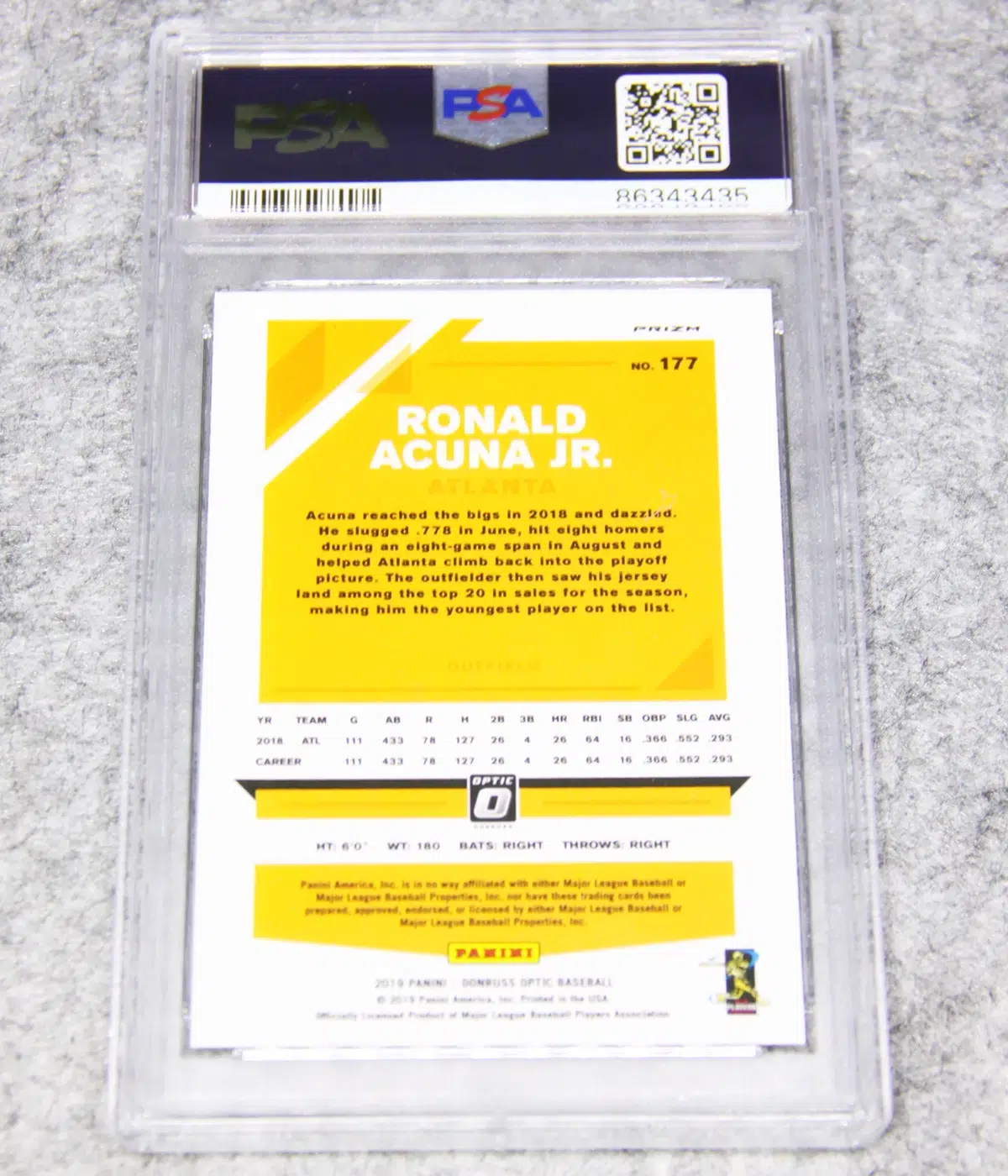 2019 Ronald Acuña Jr. #177 Panini Donruss Optic Holo - back