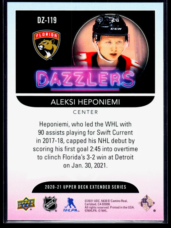 2020 21 Aleksi Heponiemi #DZ 119 Upper Deck Extended Series Dazzlers - back