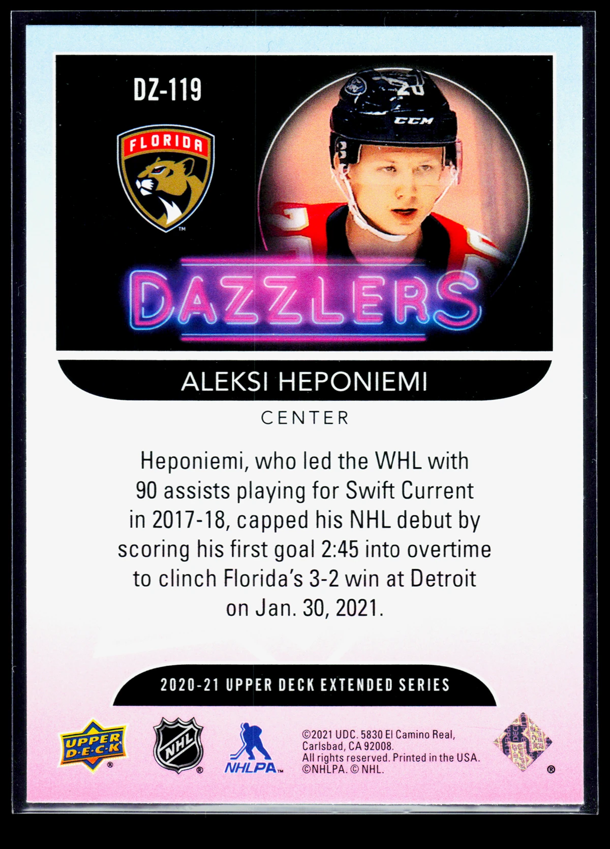 2020 21 Aleksi Heponiemi #DZ 119 Upper Deck Extended Series Dazzlers - back