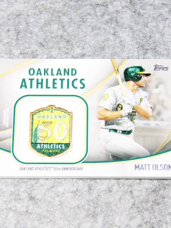 2020 Matt Olson #JSES MO Topps Jumbo Jersey Sleeve Patch Oakland Athletics 50th Anniversary - front