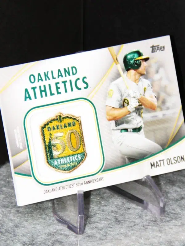 2020 Matt Olson #JSES MO Topps Jumbo Jersey Sleeve Patch Oakland Athletics 50th Anniversary - stand