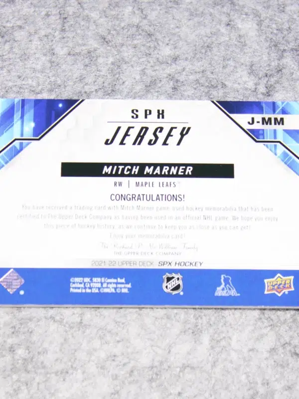 2021 22 Mitch Marner #J MM Upper Deck SPX - back