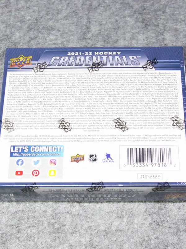 2021 22 Upper Deck Credentials Hockey NHL Hobby Box - back