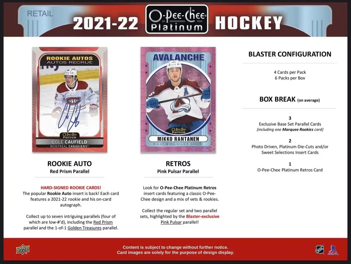 2021-22 Upper Deck O-Pee-Chee Platinum Hockey NHL Blaster Box