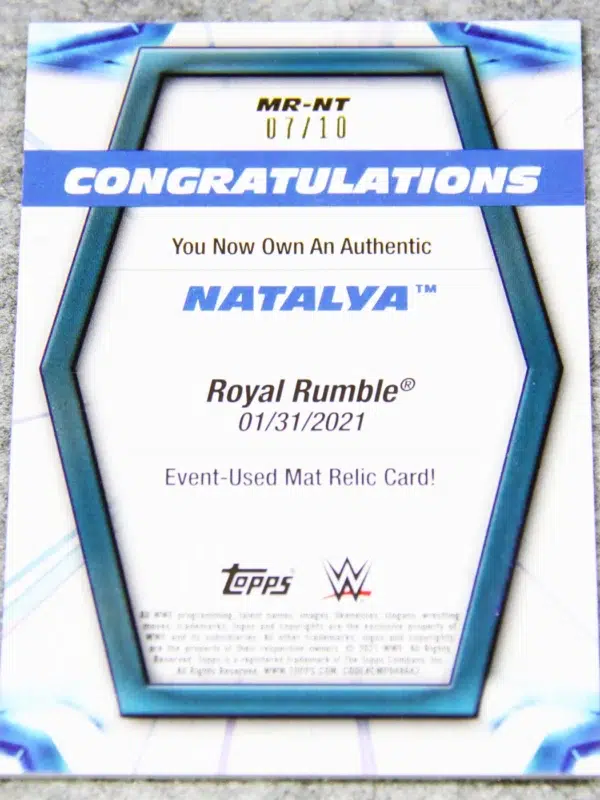 2021 Natalya #MR NT Topps WWE Royal Rumble Mat Relic 10 - back