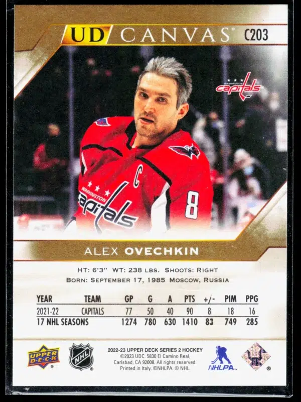 2022 23 Alex Ovechkin #C203 Upper Deck Series 2 UD Canvas - back
