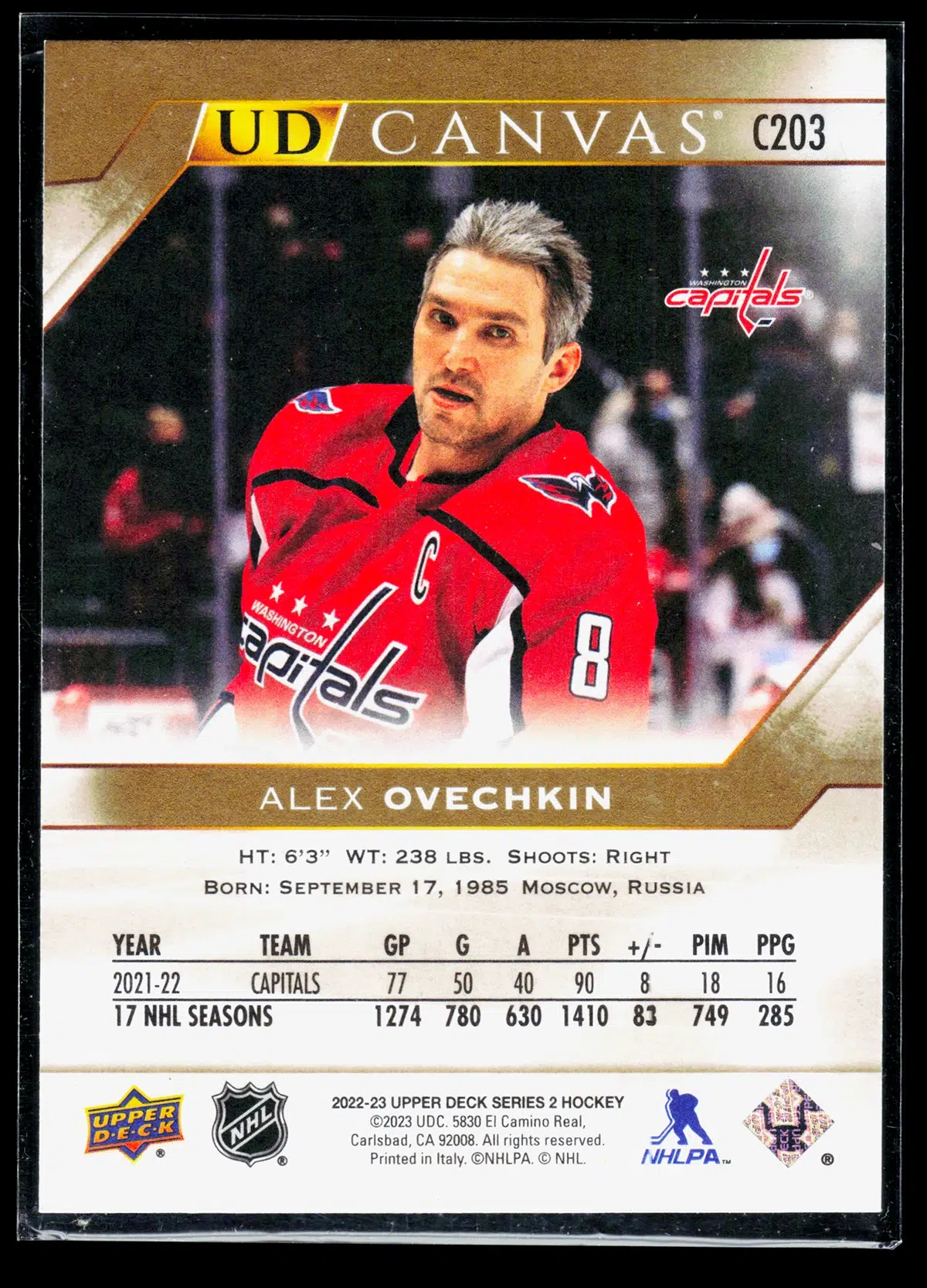 2022 23 Alex Ovechkin #C203 Upper Deck Series 2 UD Canvas - back