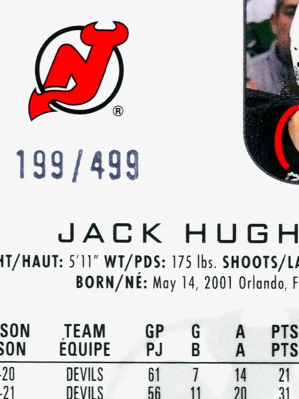 2022 23 Jack Hughes #24 O Pee Chee Platinum Hot Magma of 499 - detail