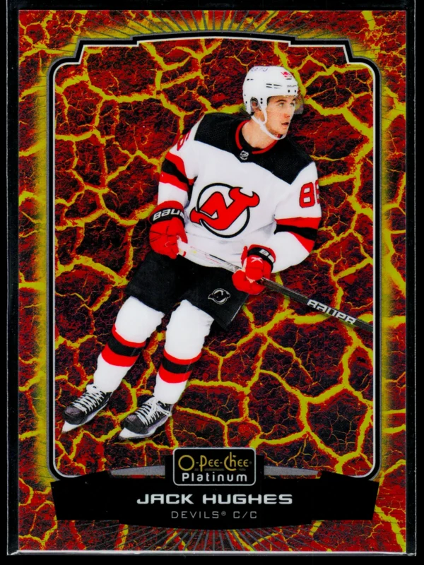 2022 23 Jack Hughes #24 O Pee Chee Platinum Hot Magma of 499 - front