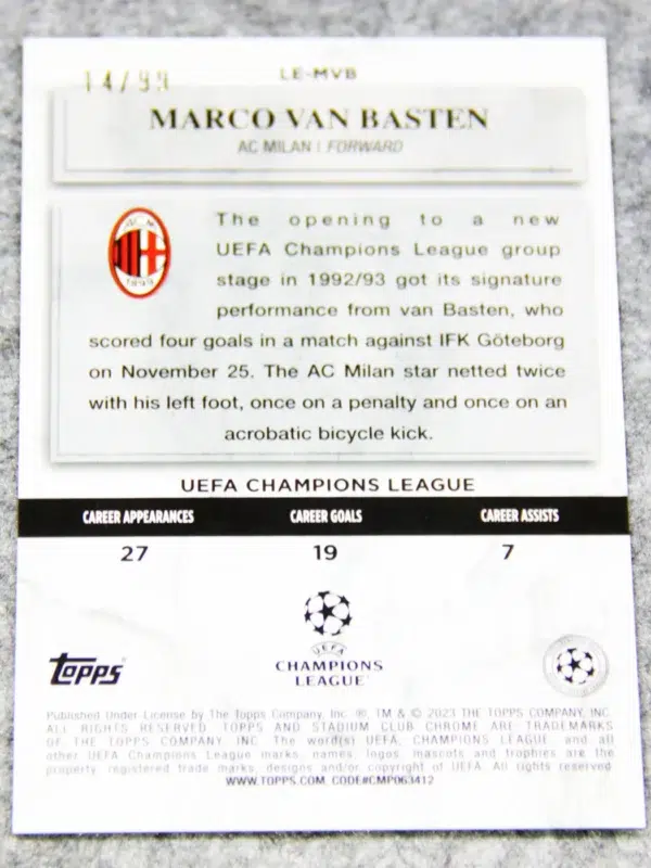2022-23 Marco van Basten #LE-MVB Topps Stadium Club Chrome Legends of Europe Green /99