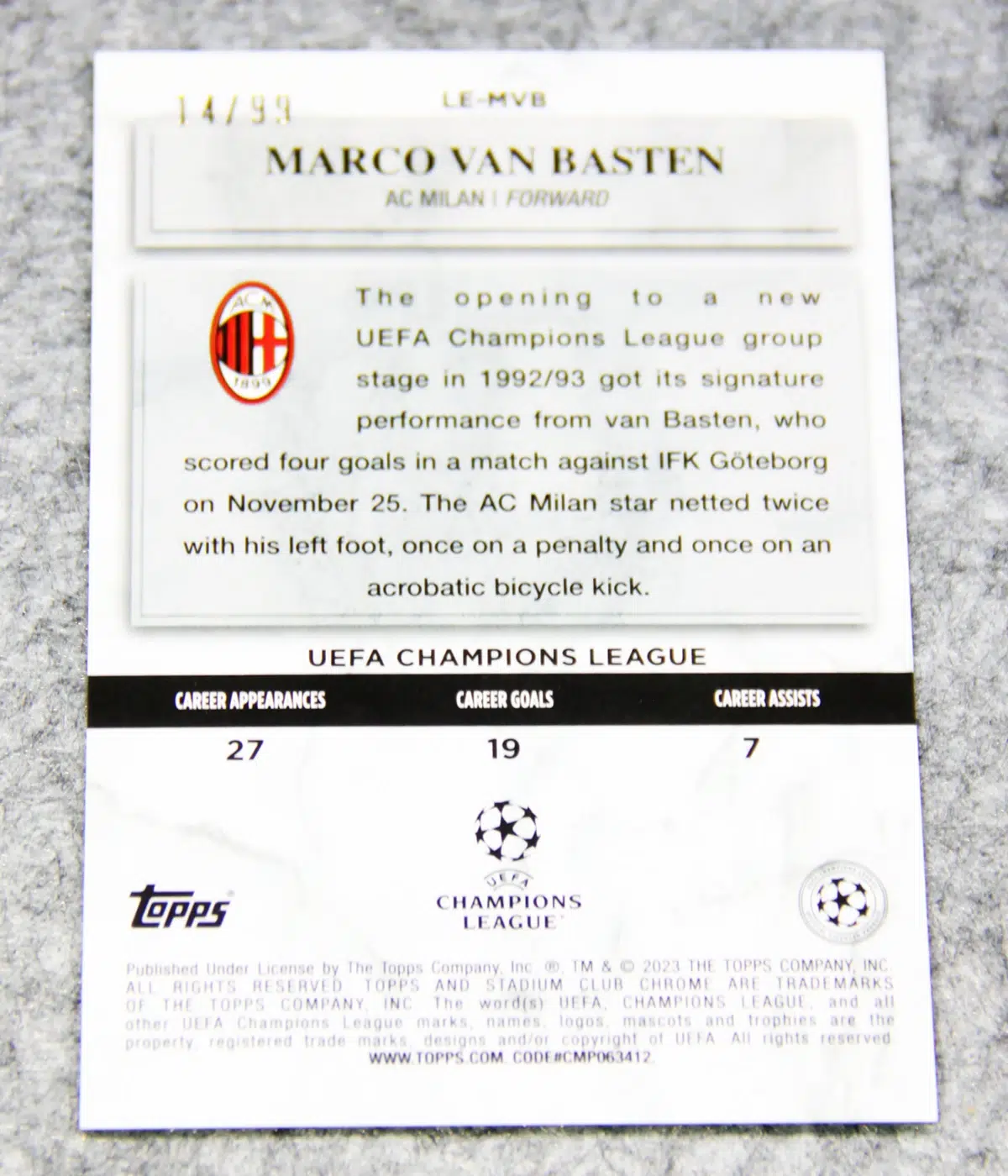 2022-23 Marco van Basten #LE-MVB Topps Stadium Club Chrome Legends of Europe Green /99