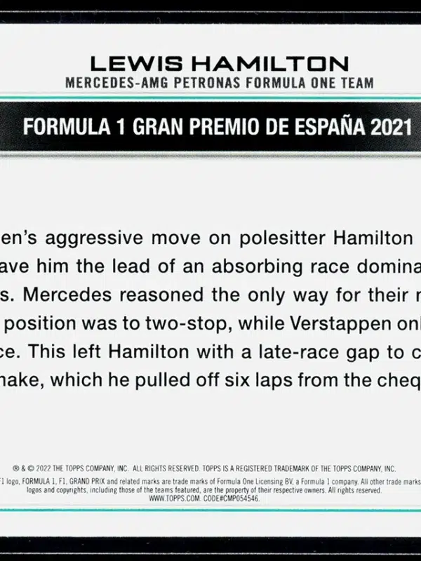 2022 Lewis Hamilton #176 Topps Chrome Formula 1 Grand Prix Driver of the Day - back