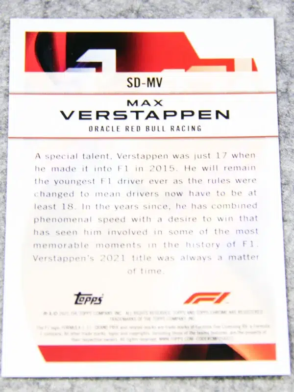 2022 Max Verstappen #SD-MV Topps Chrome Speed Demons