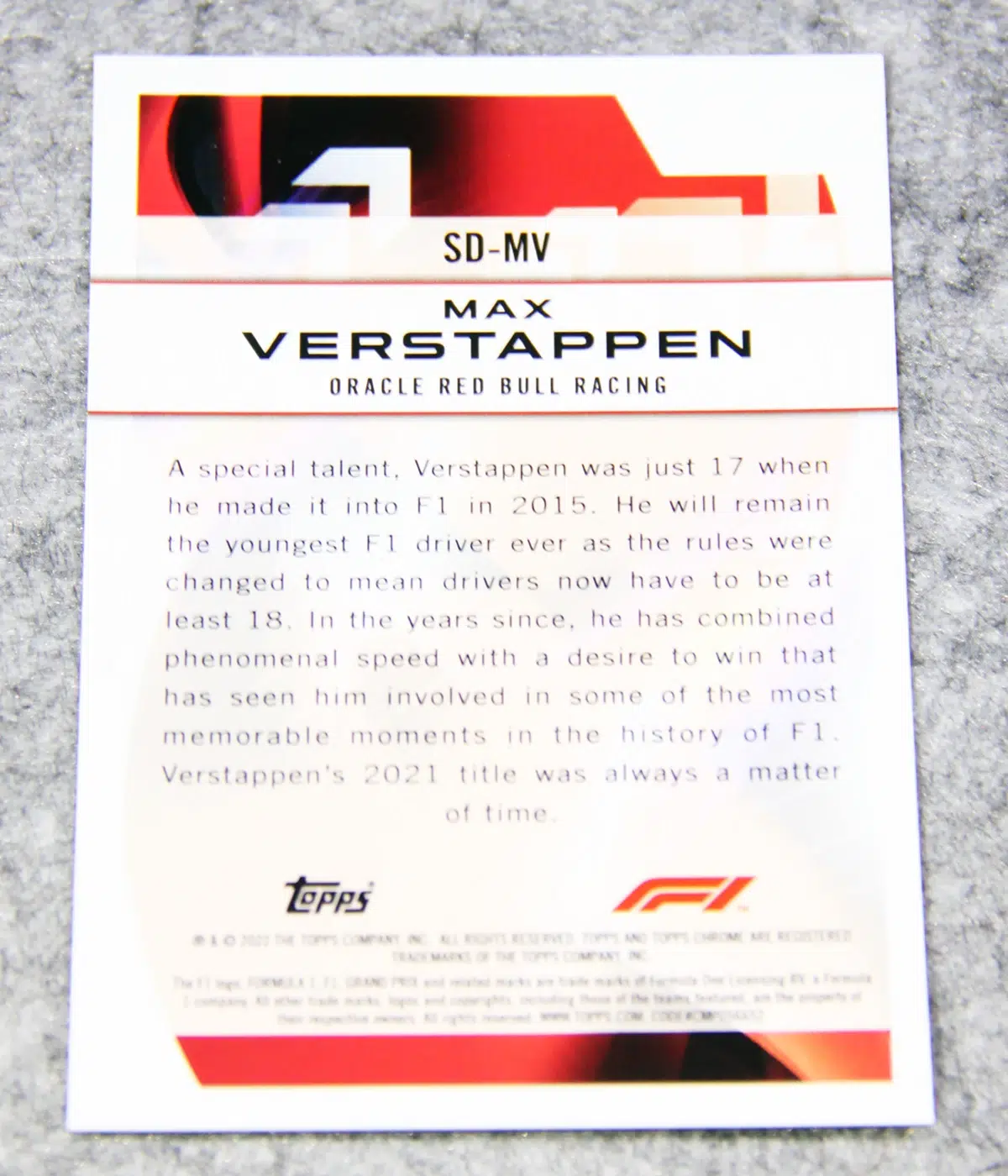 2022 Max Verstappen #SD-MV Topps Chrome Speed Demons