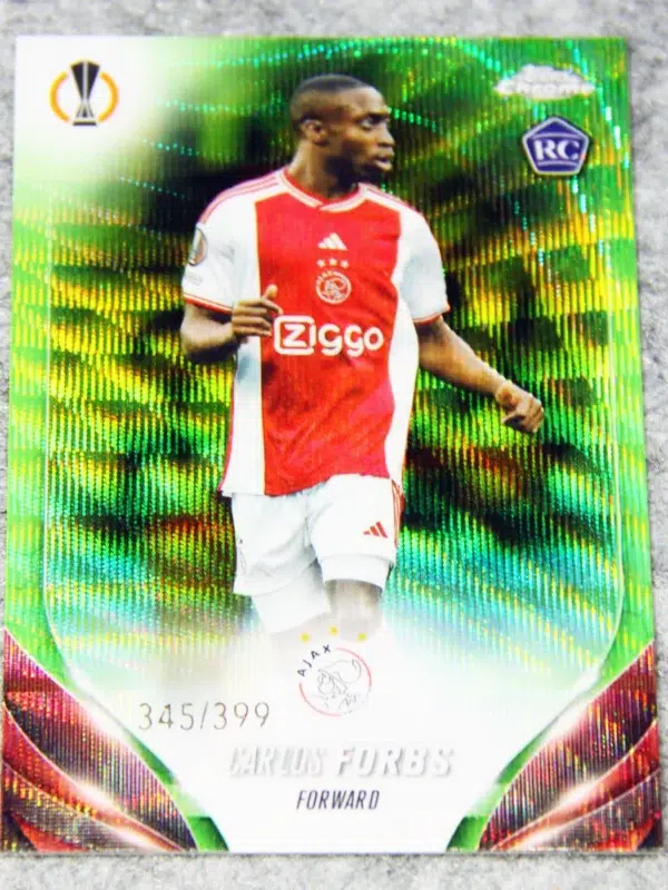 2023-24 Carlos Forbs #90 Topps Chrome UEFA Europa League Neon Green Wave Refractor RC /399