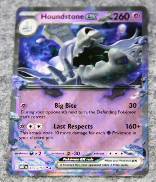 2023 Houndstone ex #102 197 Pokemon Obsidian Flames Double Rare Holo - front