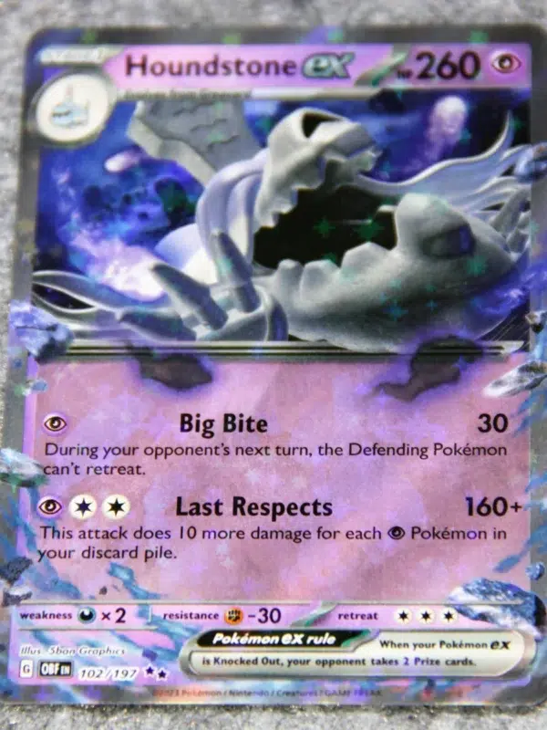 2023 Houndstone ex #102 197 Pokemon Obsidian Flames Double Rare Holo - front