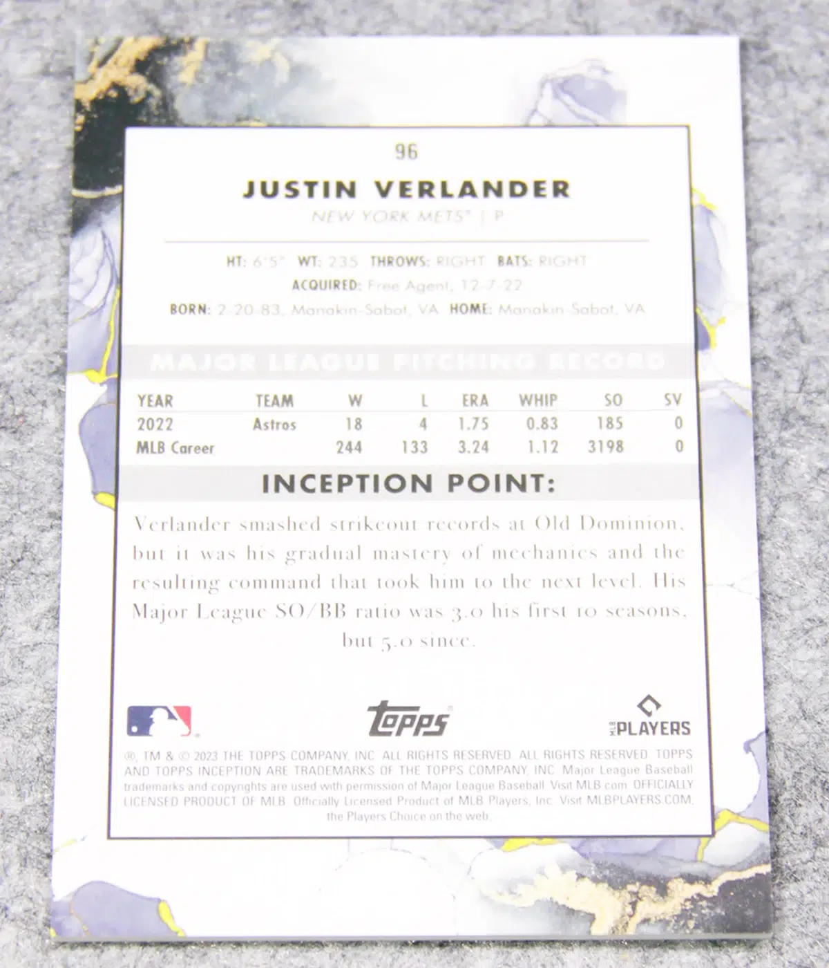 2023 Justin Verlander #96 Topps Inception - back