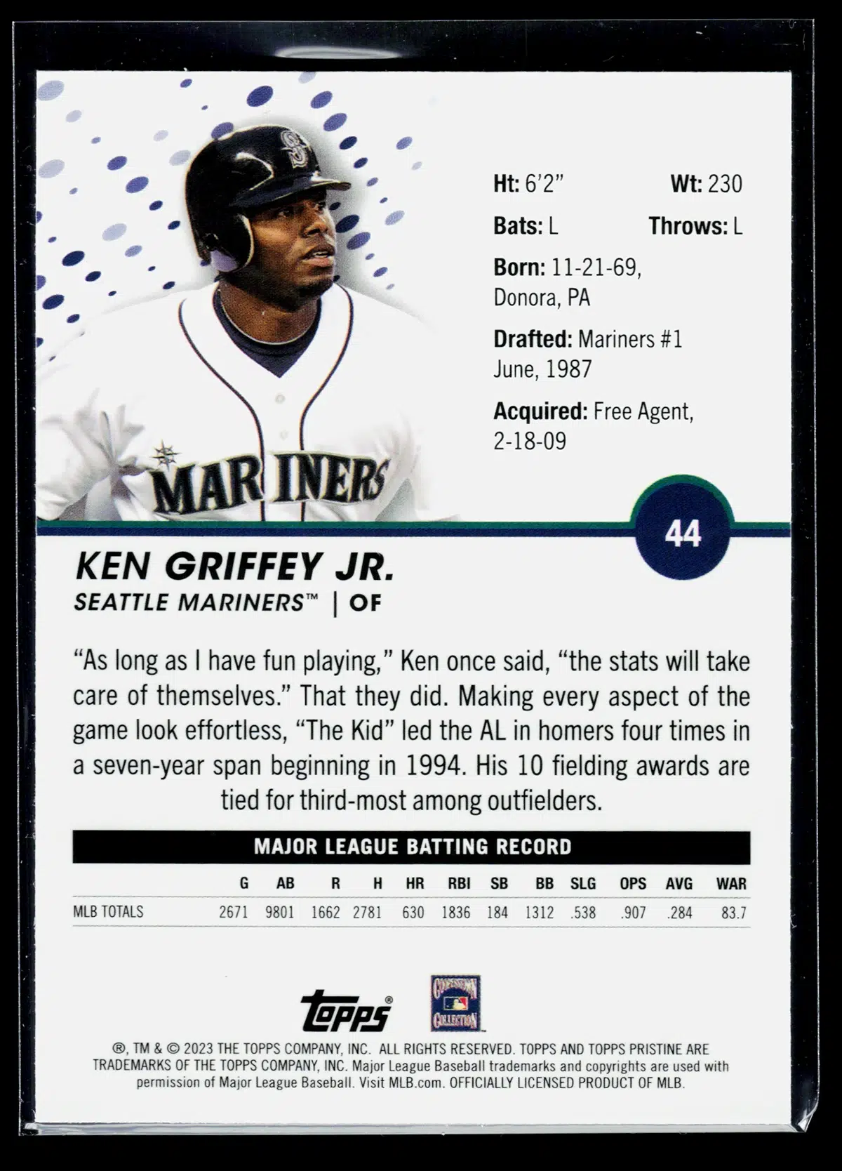 2023 Ken Griffey Jr. #44 Topps Pristine - back