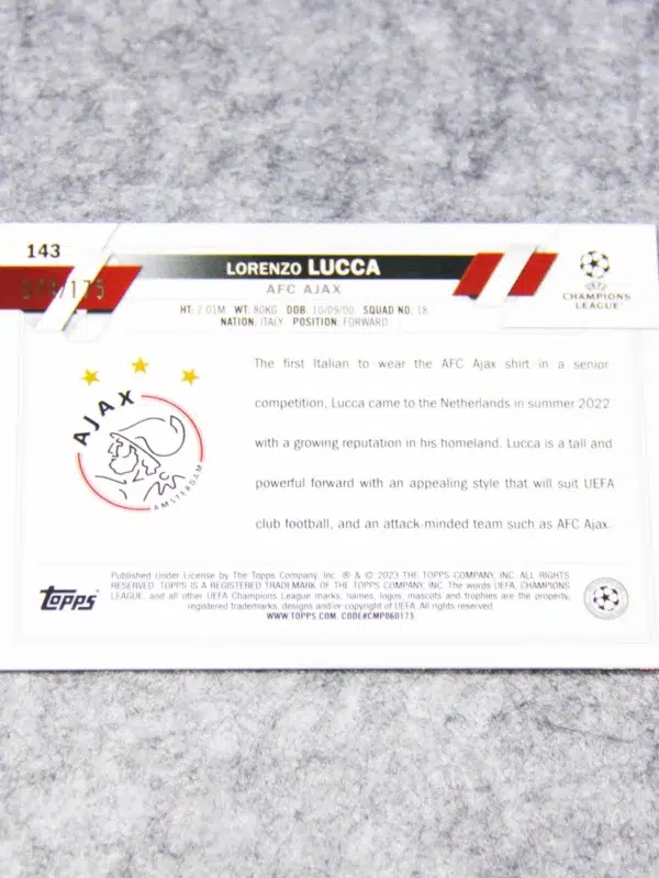 2023 Lorenzo Lucca #143 Topps Chrome UEFA Club Competitions Pink Sparkle RC /175