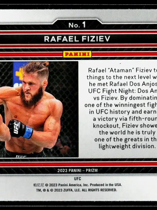 2023 Rafael Fiziev #1 Panini Prizm UFC - back