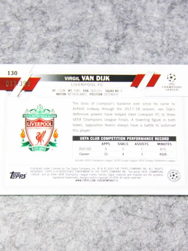 2023 Virgil van Dijk #130 Topps Chrome UEFA Club Competitions Green Refractor /399