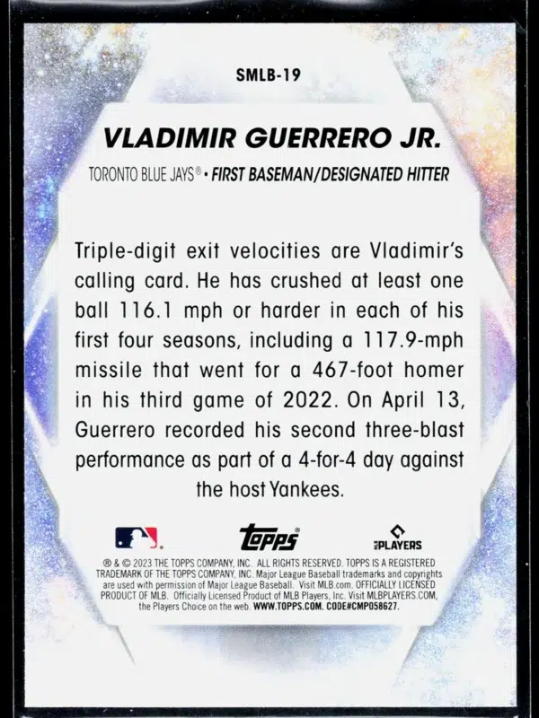 2023 Vladimir Guerrero Jr #SMLB 19 Topps Stars of MLB - back