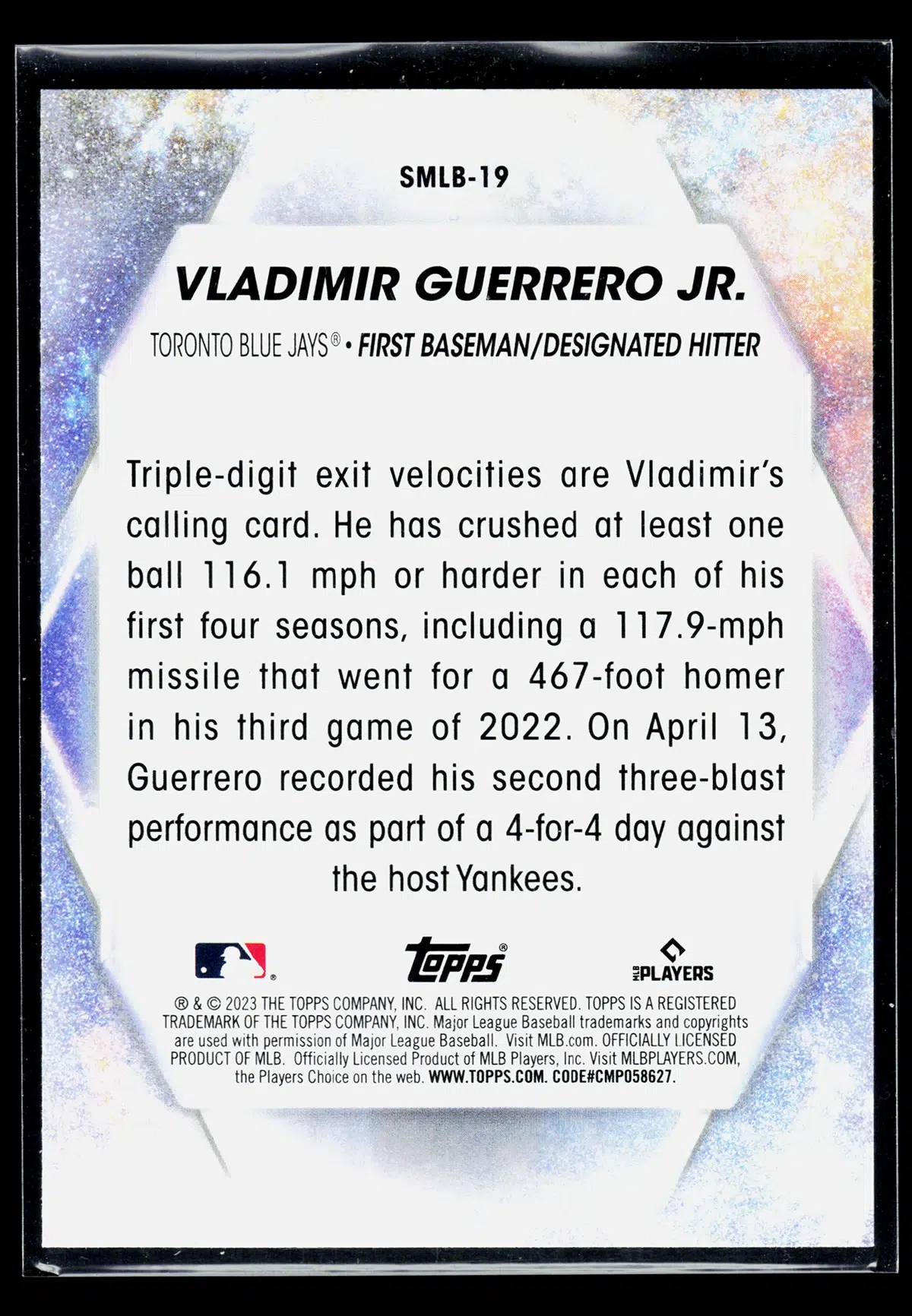 2023 Vladimir Guerrero Jr #SMLB 19 Topps Stars of MLB - back