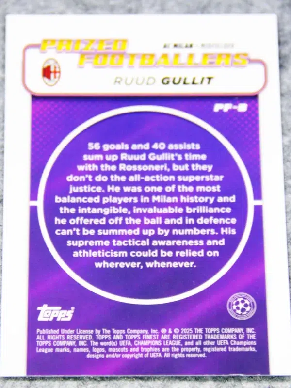 2024-25 Ruud Gullit #PF-8 Topps Finest Prized Footballers Blue Refractor /150